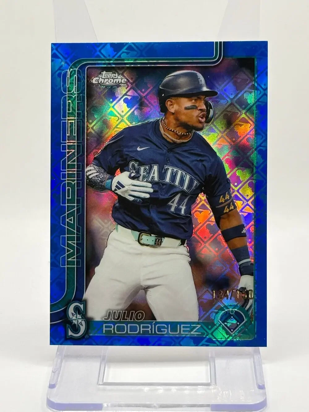 2025 Topps Chrome Logofractor Julio Rodriguez Blue Refractor 134/150 SP Mariners